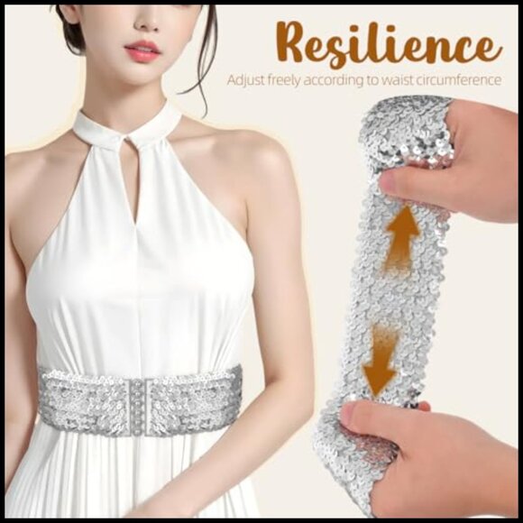 Sequin Elastic Belt, Wide Waist Cinch, Adjustable Stretchy Belt for Women main image 6